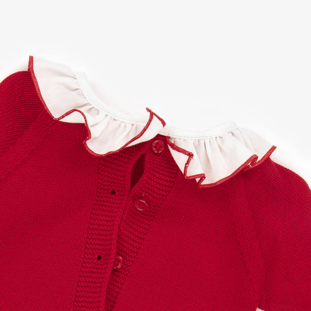Artesanía Granlei-Girls Red Knitted Babysuit Set with Bear Motif | Childrensalon Outlet