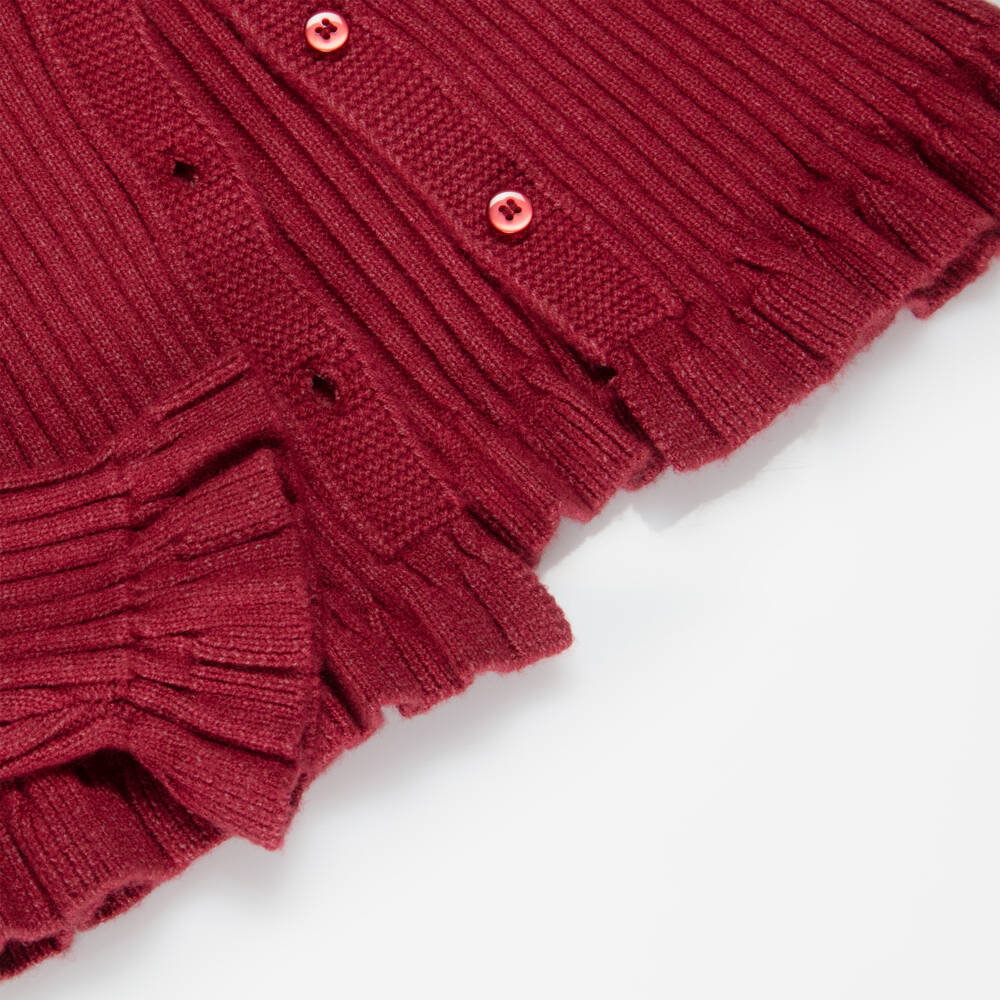 Mayoral-Girls Red Knitted Cardigan with Faux Fur Collar | Childrensalon Outlet