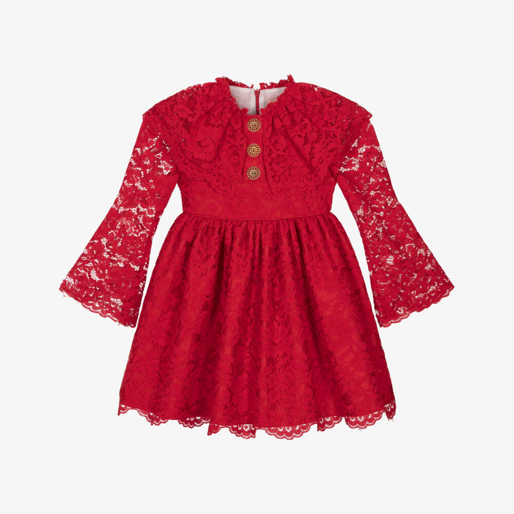 Irpa-Girls Red Lace & Satin Dress with Cape-Effect | Childrensalon Outlet