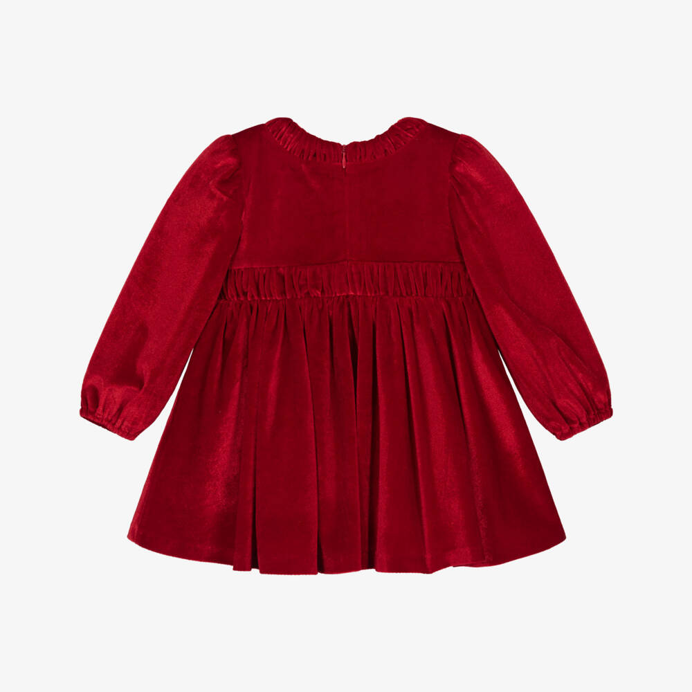 Abel & Lula-Girls Red Long-Sleeved Velour Dress | Childrensalon Outlet