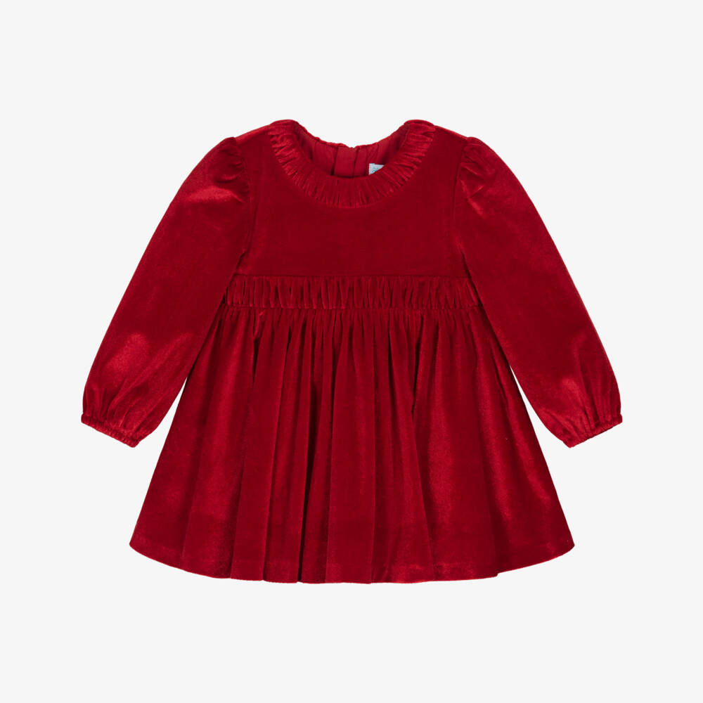 Abel & Lula-Girls Red Long-Sleeved Velour Dress | Childrensalon Outlet