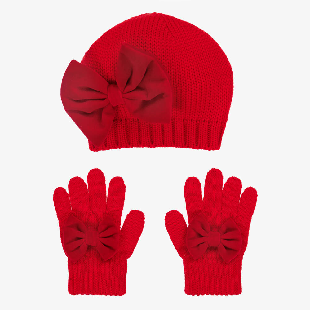 Catya-Girls Red Merino Wool Hat & Gloves Set | Childrensalon Outlet