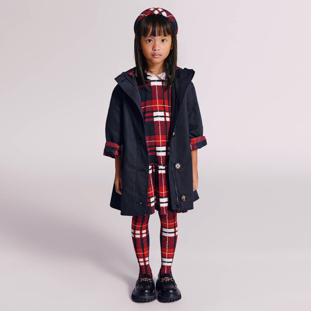 Dolce & Gabbana-Girls Red & Navy Blue Tartan Jersey Dress | Childrensalon Outlet