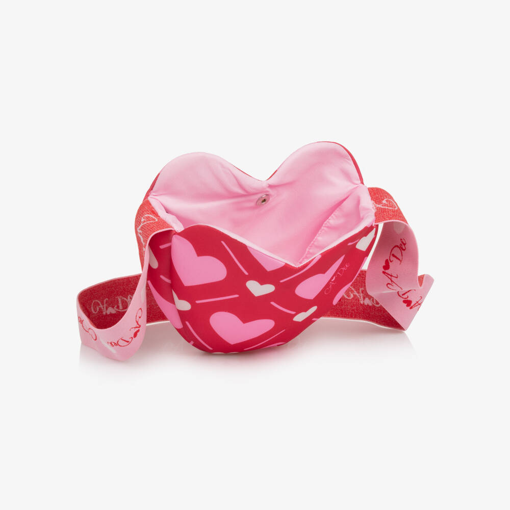 A Dee-Girls Red Neoprene Shoulder Bag with Pink Hearts & Logos (20cm) | Childrensalon Outlet