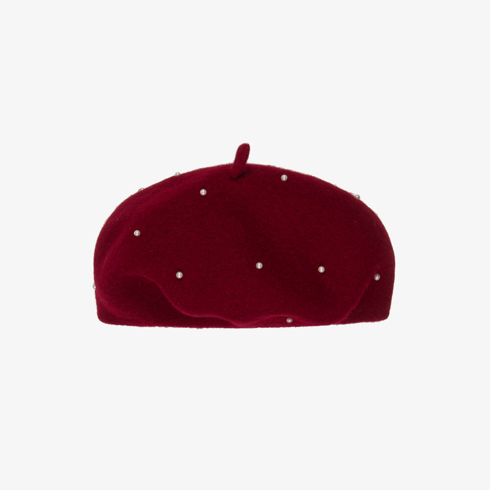 Monnalisa-Girls Red Pearl & Diamanté Beret | Childrensalon Outlet