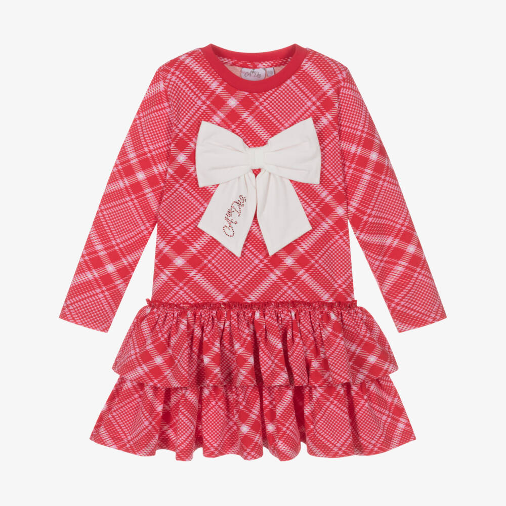 A Dee-Girls Red & Pink Cotton Tartan Dress with White Bow | Childrensalon Outlet