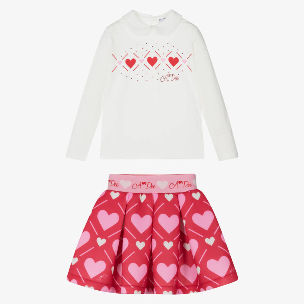 A Dee-Girls Red & Pink Hearts Neoprene Skirt Set | Childrensalon Outlet