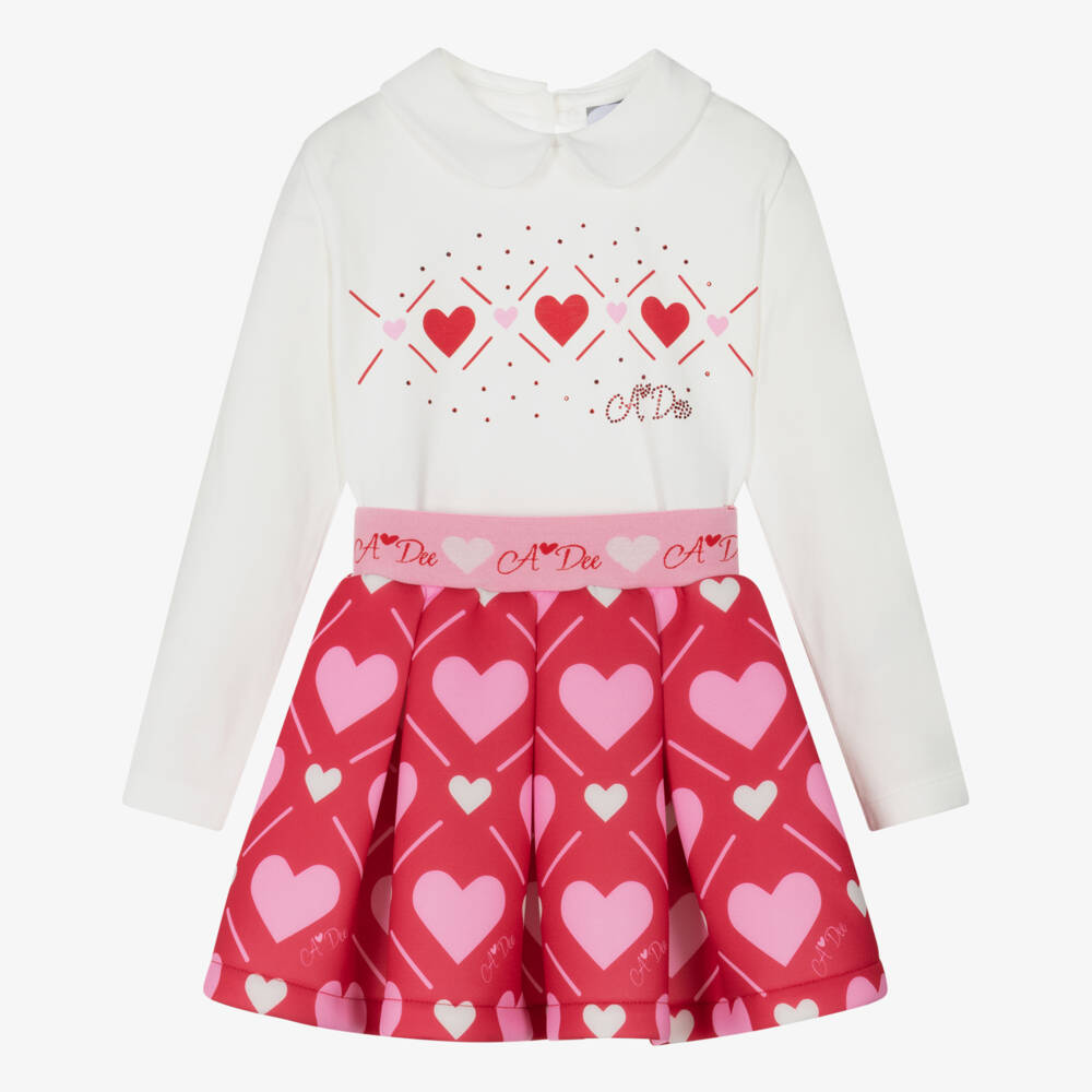 A Dee-Girls Red & Pink Hearts Neoprene Skirt Set | Childrensalon Outlet