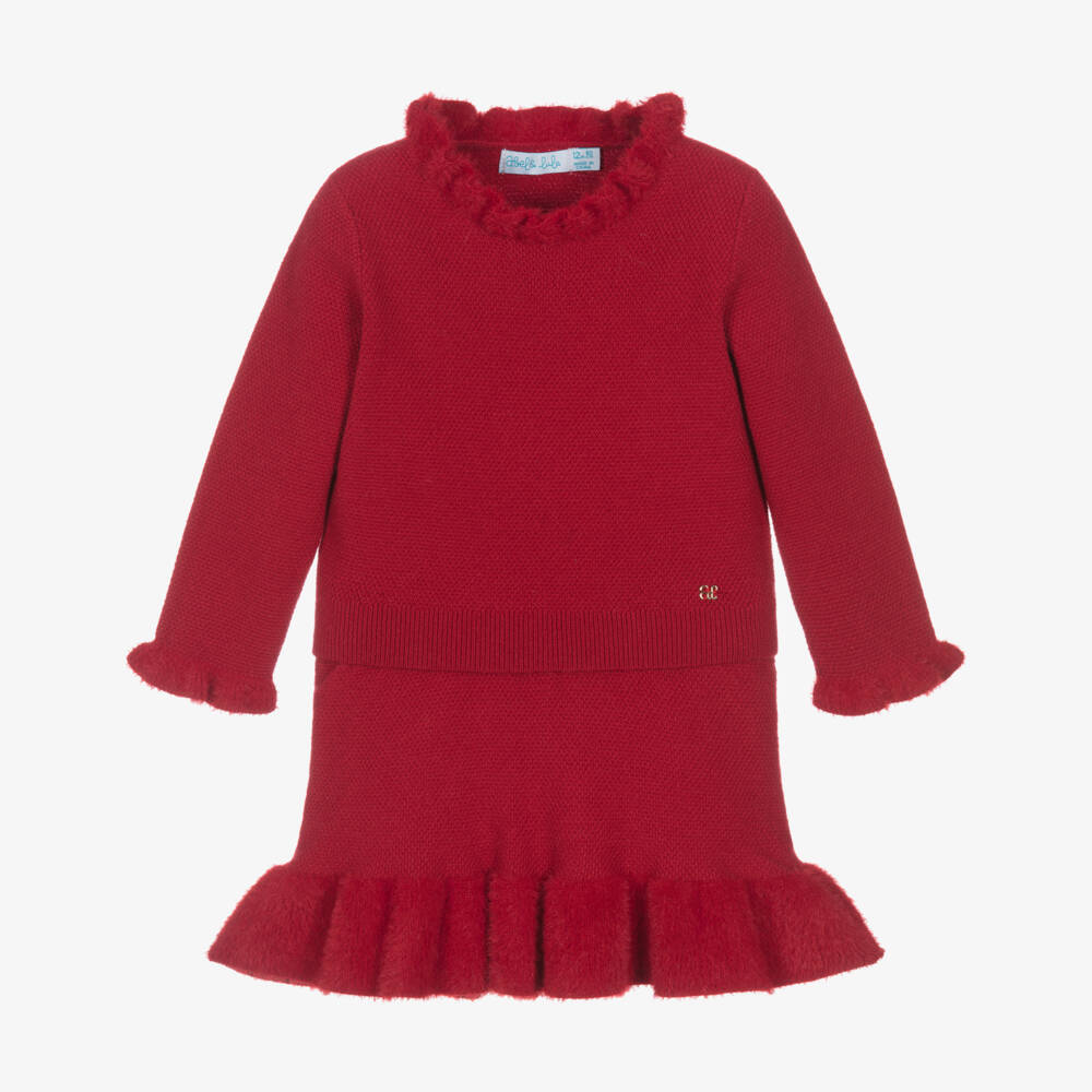 Abel & Lula-Girls Red PiquÃ© Knit Top & Skirt Set | Childrensalon Outlet