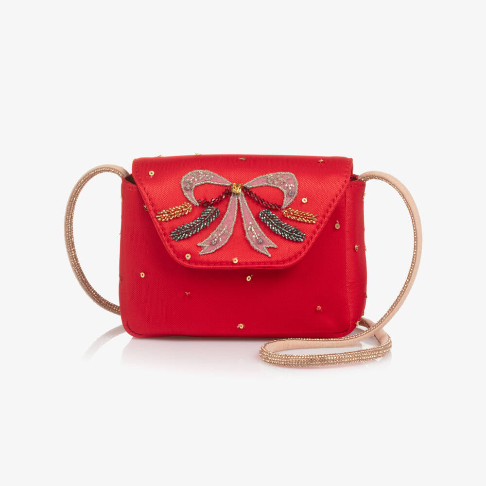 EIRENE-Girls Red Sequinned Shoulder Bag with Bow Motif (14cm) | Childrensalon Outlet