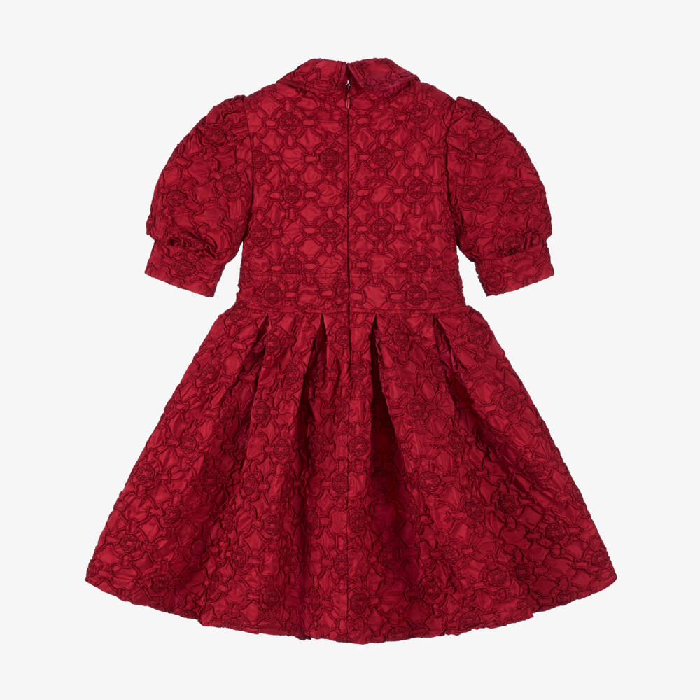 Elie Saab-Girls Red Taffeta Dress with 3D Pattern & Embroidered Logos | Childrensalon Outlet