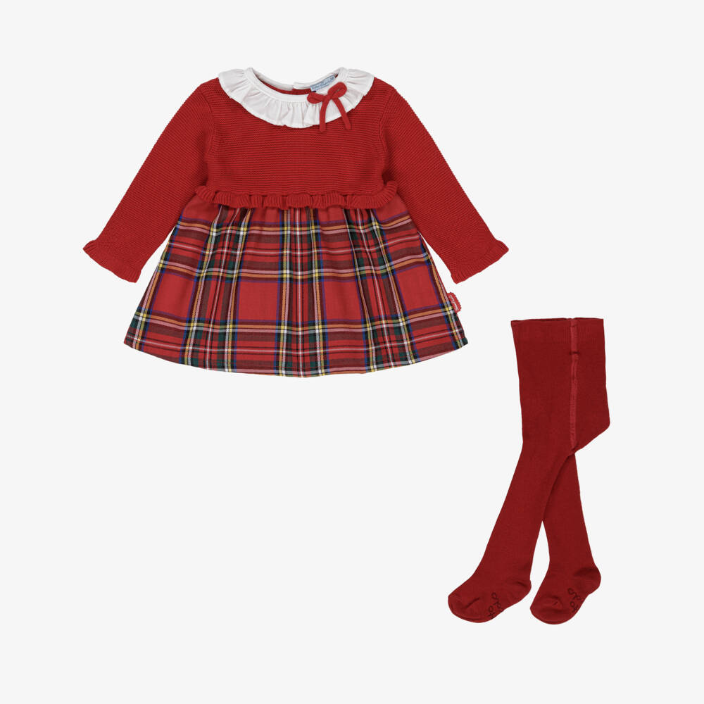 Tutto Piccolo-Girls Red Tartan Dress & Tights Set | Childrensalon Outlet
