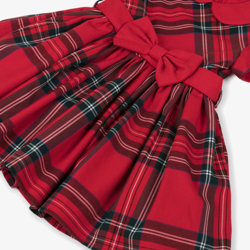 iDO-Girls Red Tartan Dress with Twill Collar & Bow Belt | Childrensalon Outlet