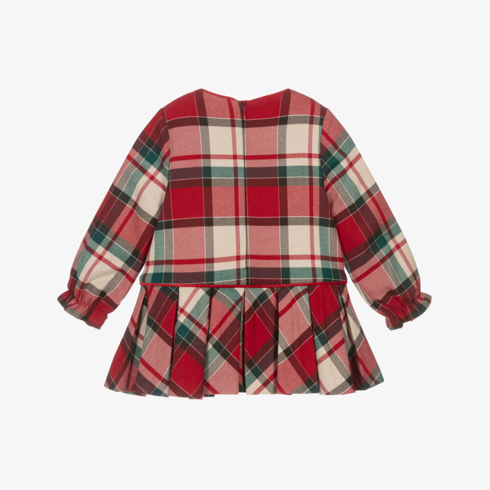 Abel & Lula-Girls Red Tartan Dress with Velvet Bow | Childrensalon Outlet