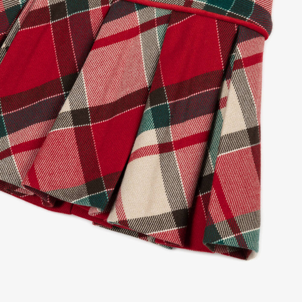Abel & Lula-Girls Red Tartan Dress with Velvet Bow | Childrensalon Outlet