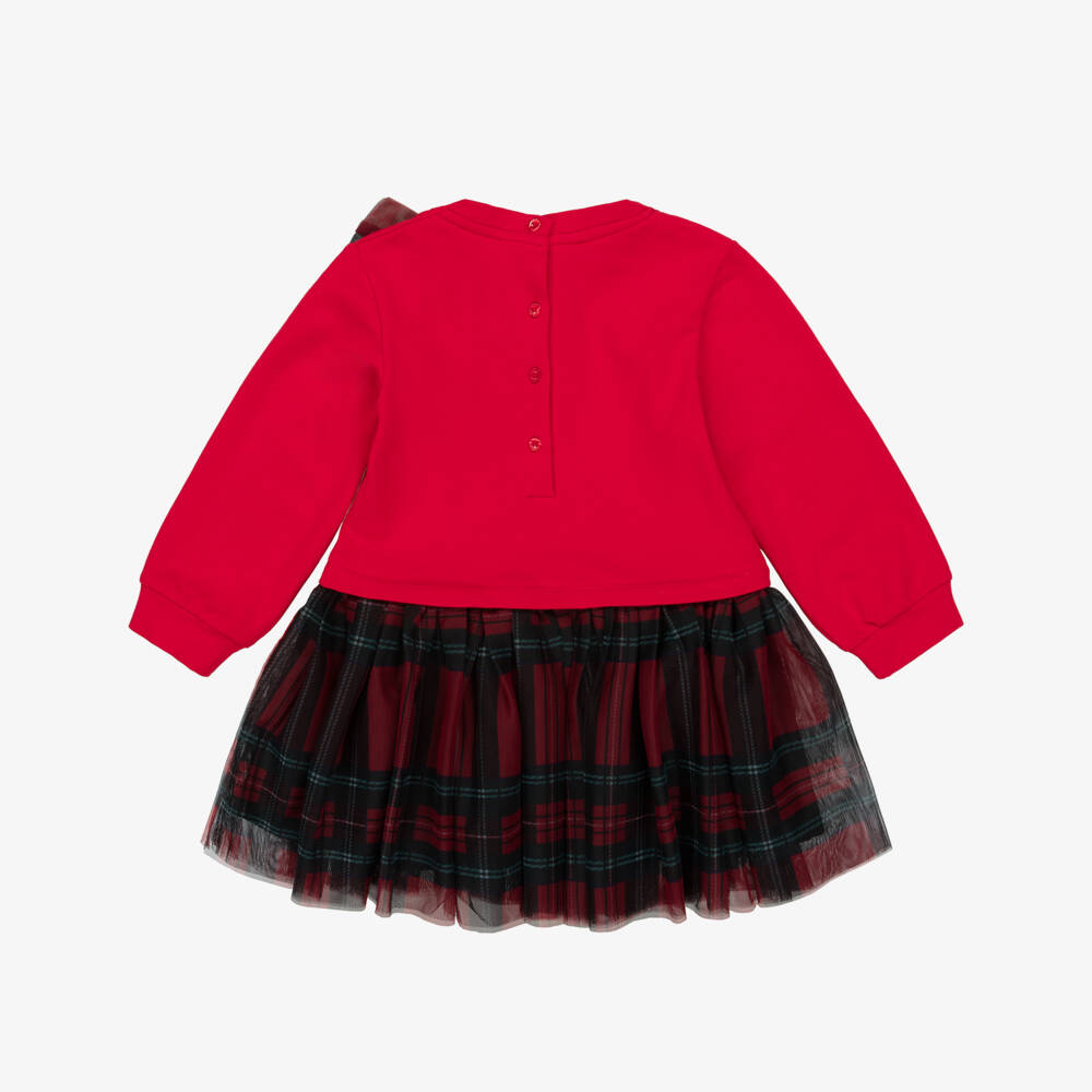 iDO-Girls Red Tartan Jersey & Tulle Dress | Childrensalon Outlet