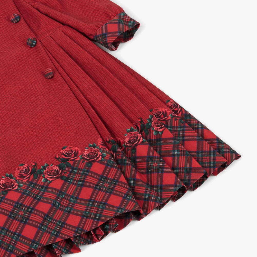 Piccola Speranza-Girls Red Tartan & Knitted Print Pleated Dress | Childrensalon Outlet
