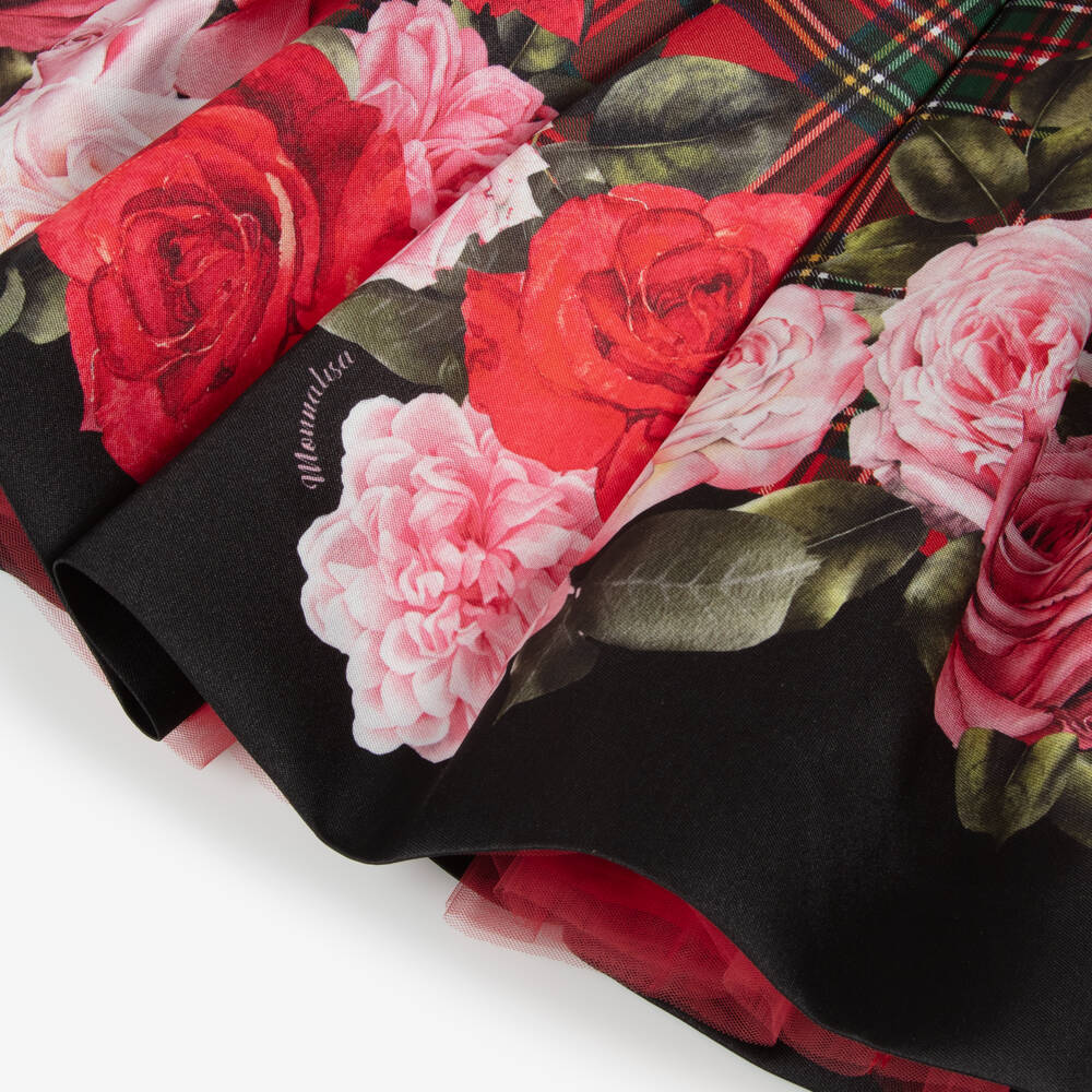 Monnalisa-فستان بناتي أحمر بنقشة الترتان والزهور | Childrensalon Outlet