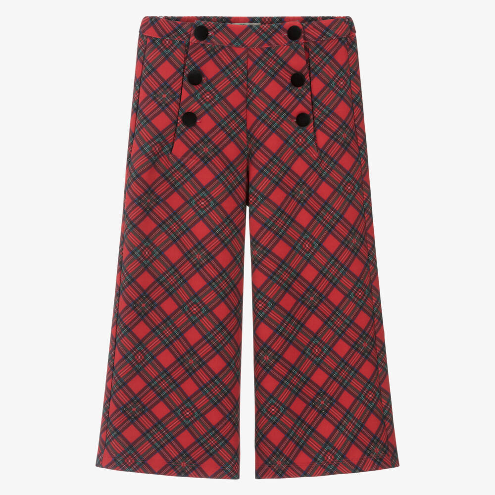 Piccola Speranza-Girls Red Tartan Wide-Leg Trousers | Childrensalon Outlet