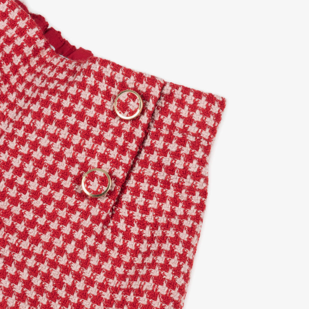 Abel & Lula-Girls Red Tweed Houndstooth Shorts Set | Childrensalon Outlet