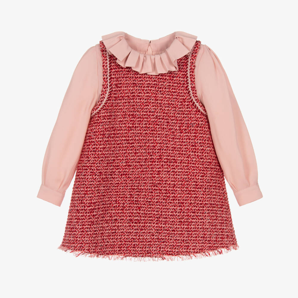 Abel & Lula-Girls Red Tweed & Pink CrÃªpe Chiffon Dress | Childrensalon Outlet