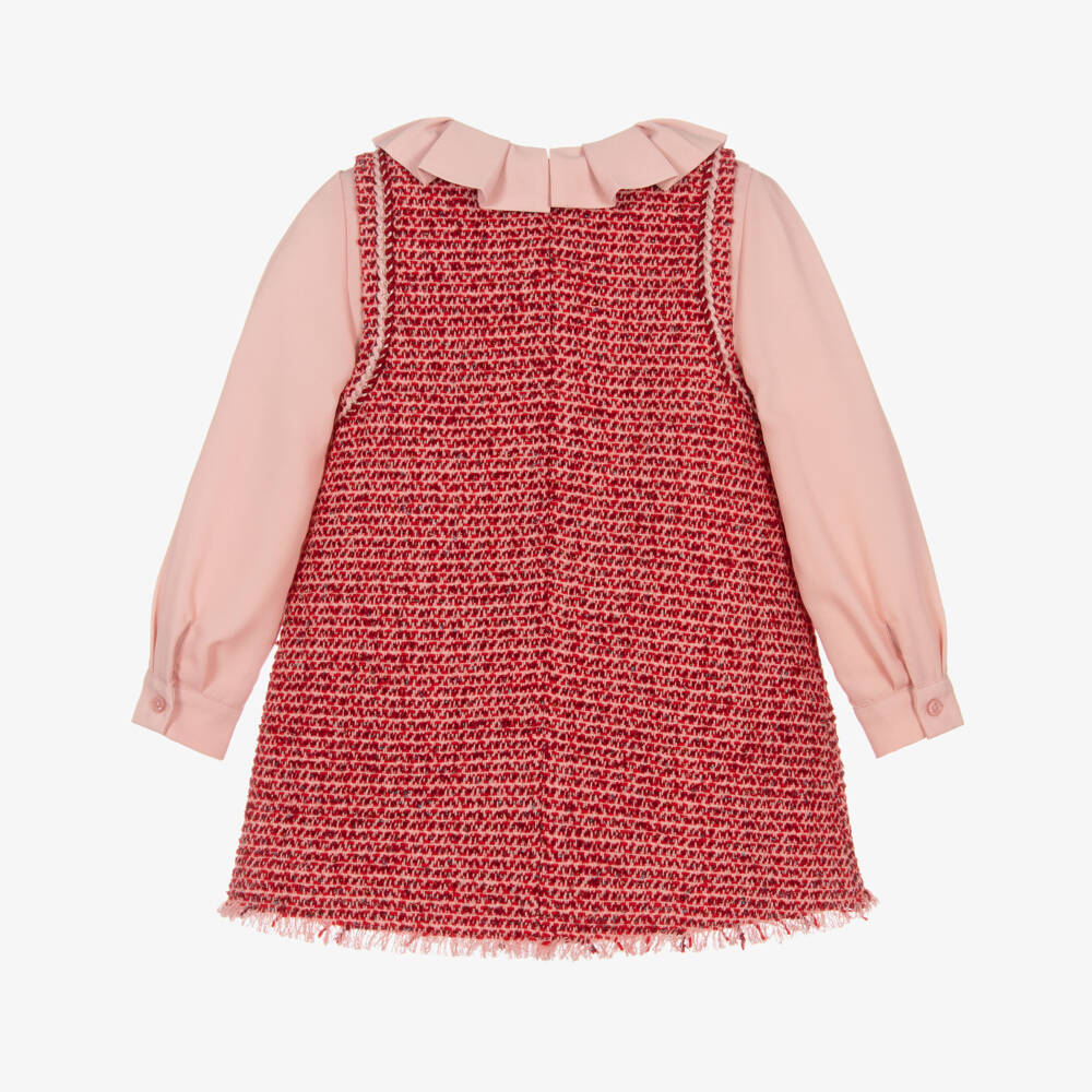 Abel & Lula-Girls Red Tweed & Pink Crêpe Chiffon Dress | Childrensalon Outlet