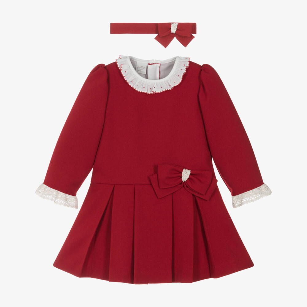 Pretty Originals-Girls Red Twill Dress & Hairband Set with Bows | Childrensalon Outlet