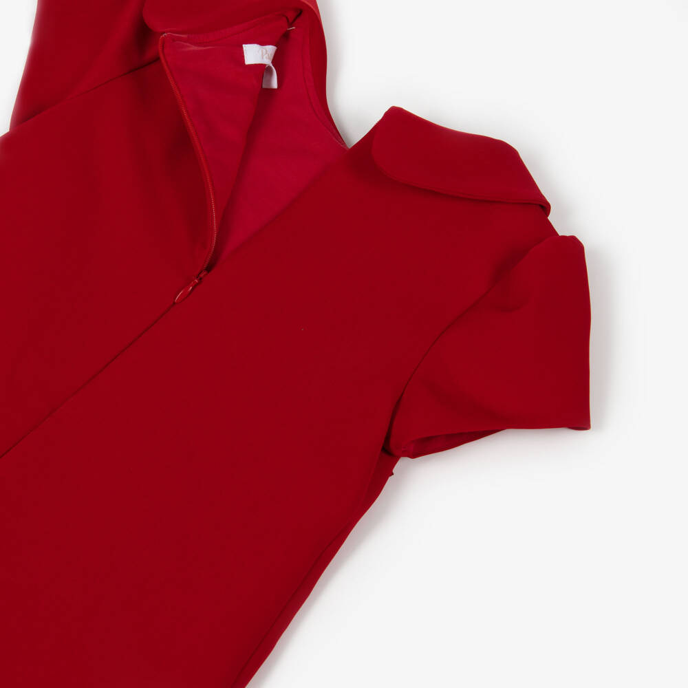 Patachou-Girls Red Twill Dress with Flower Appliqués | Childrensalon Outlet