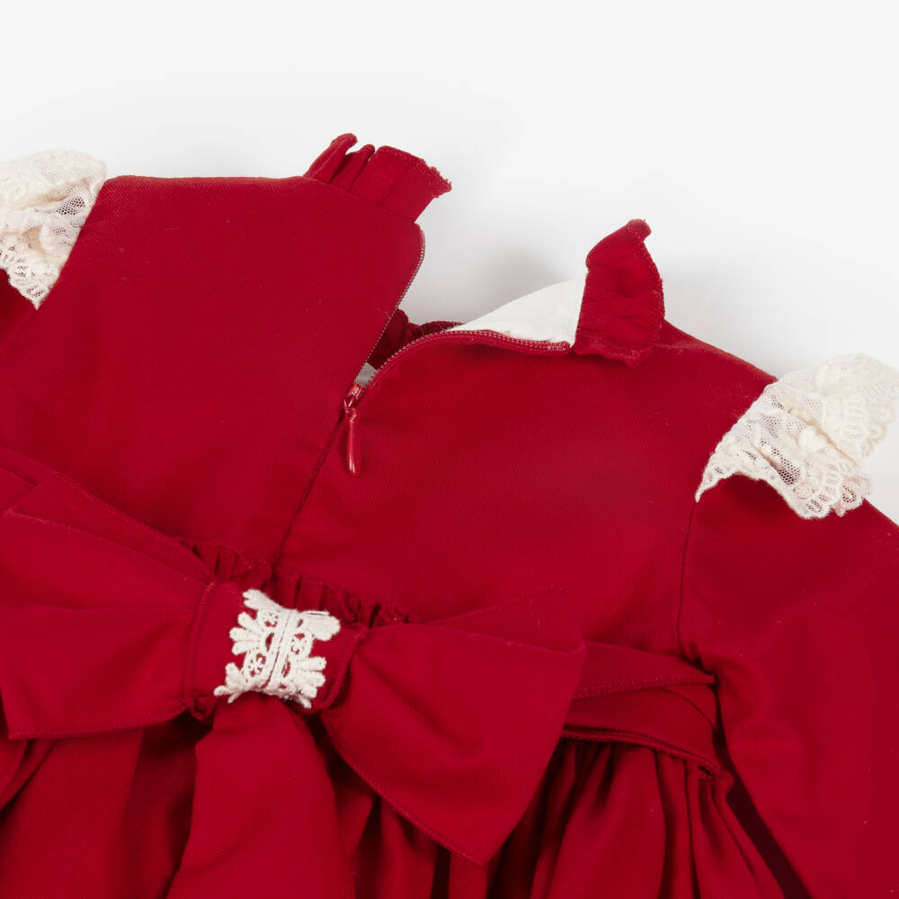 Abuela Tata-Girls Red Twill & Ivory Lace Dress Set | Childrensalon Outlet