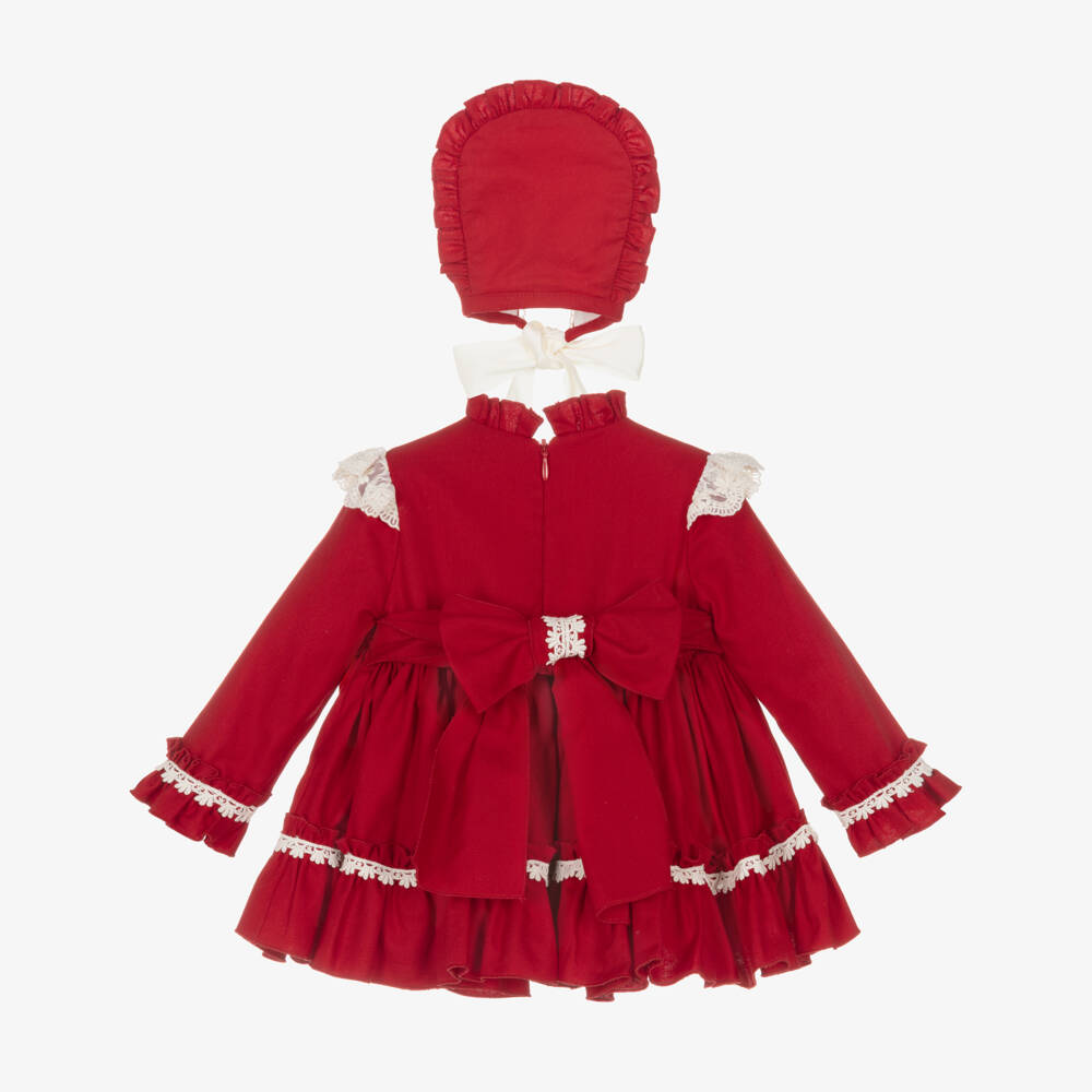 Abuela Tata-Girls Red Twill & Ivory Lace Dress Set | Childrensalon Outlet