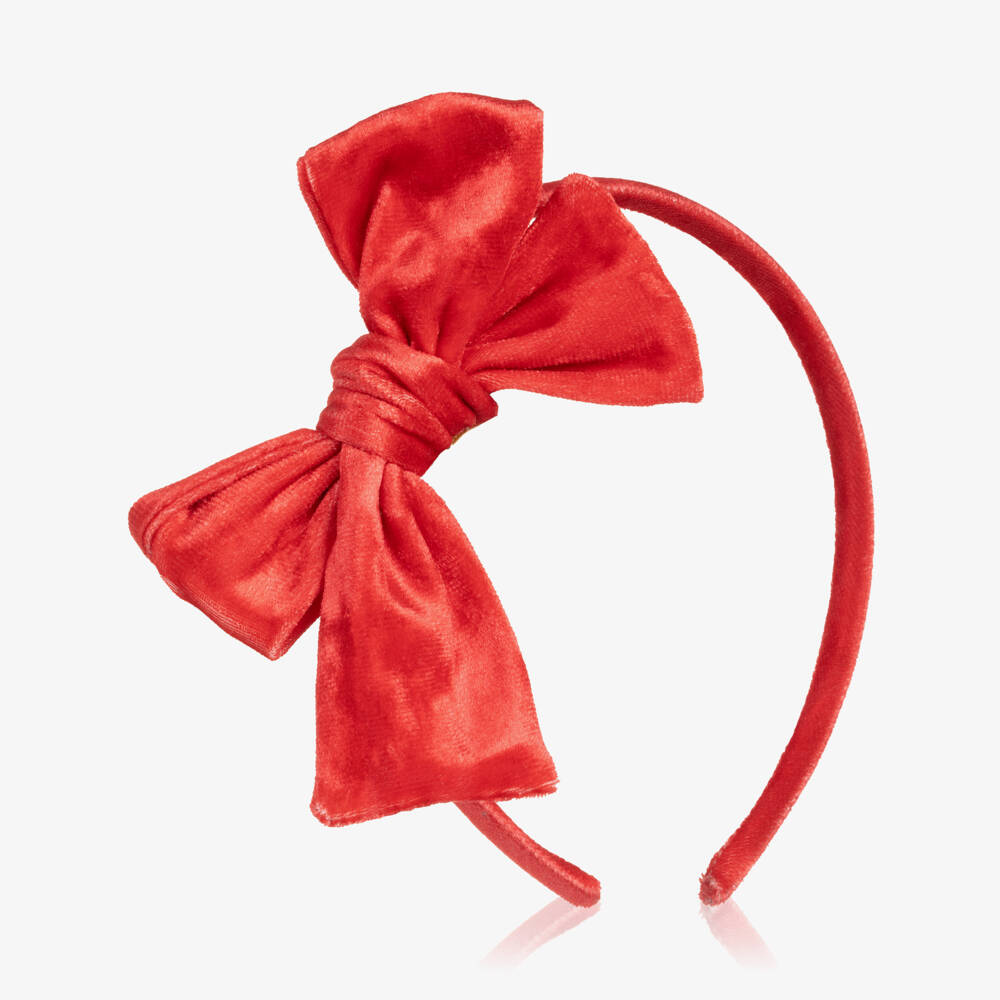 EIRENE-Girls Red Velour Bow Hairband | Childrensalon Outlet