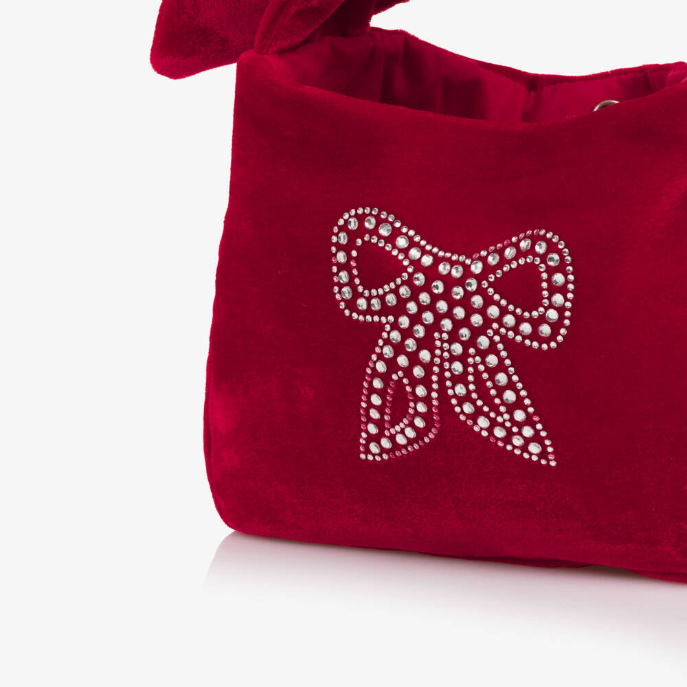 Patachou-Girls Red Velour & Diamanté Bow Handbag (18cm) | Childrensalon Outlet