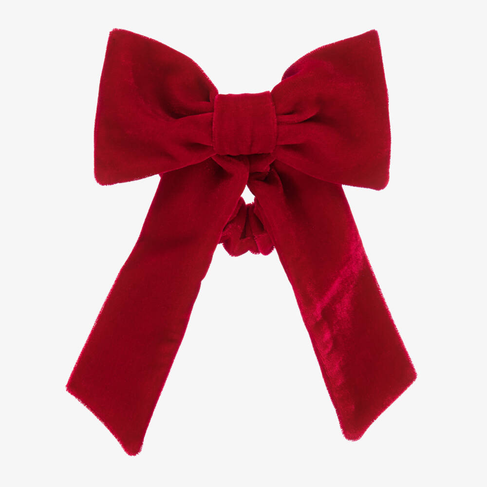 Patachou-Girls Red Velvet Bow Hair Scrunchy (15cm) | Childrensalon Outlet