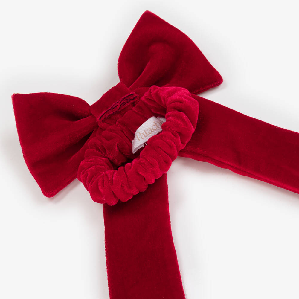 Patachou-Girls Red Velvet Bow Hair Scrunchy (15cm) | Childrensalon Outlet