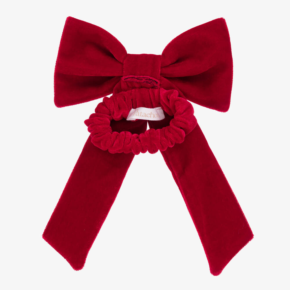 Patachou-Girls Red Velvet Bow Hair Scrunchy (15cm) | Childrensalon Outlet