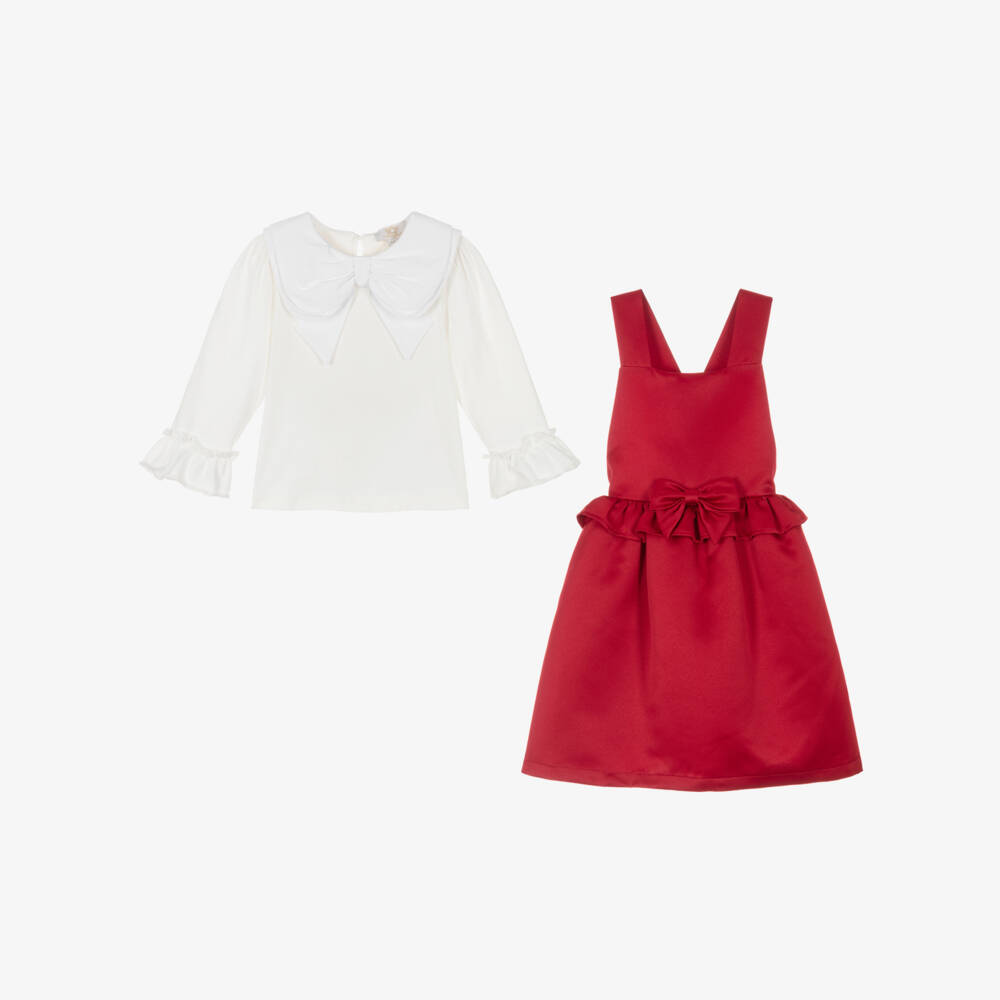 Caramelo Kids-Girls Red & White Cotton Dress Set with Bow Hairband | Childrensalon Outlet