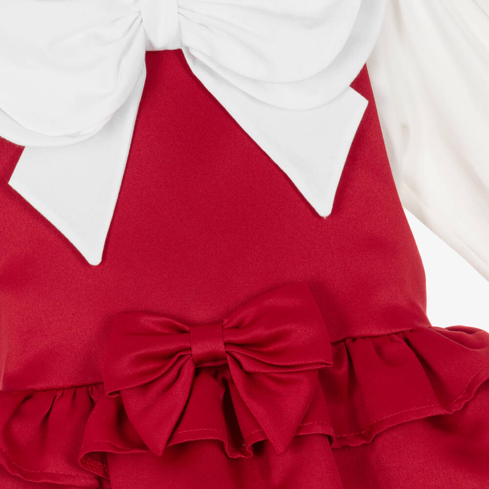 Caramelo Kids-Girls Red & White Cotton Dress Set with Bow Hairband | Childrensalon Outlet