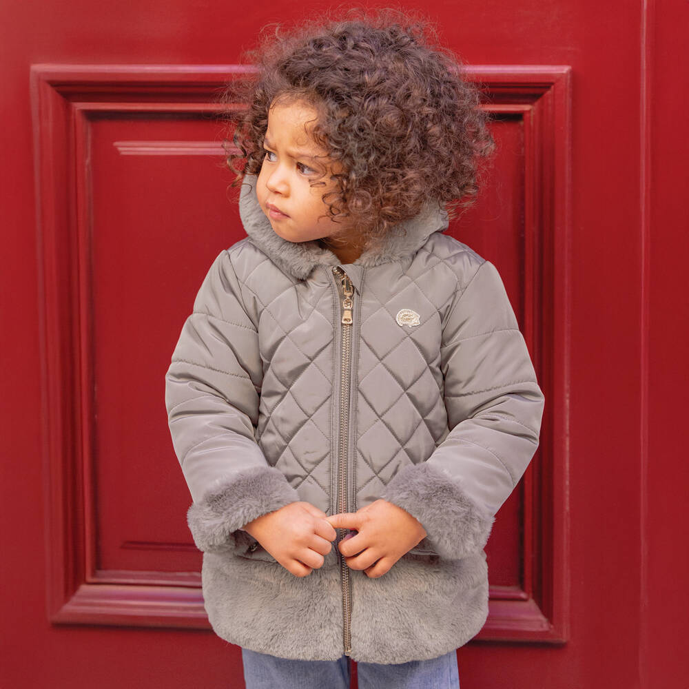 Tartine et Chocolat-Girls Reversible Taupe Brown Faux Fur Padded Coat | Childrensalon Outlet