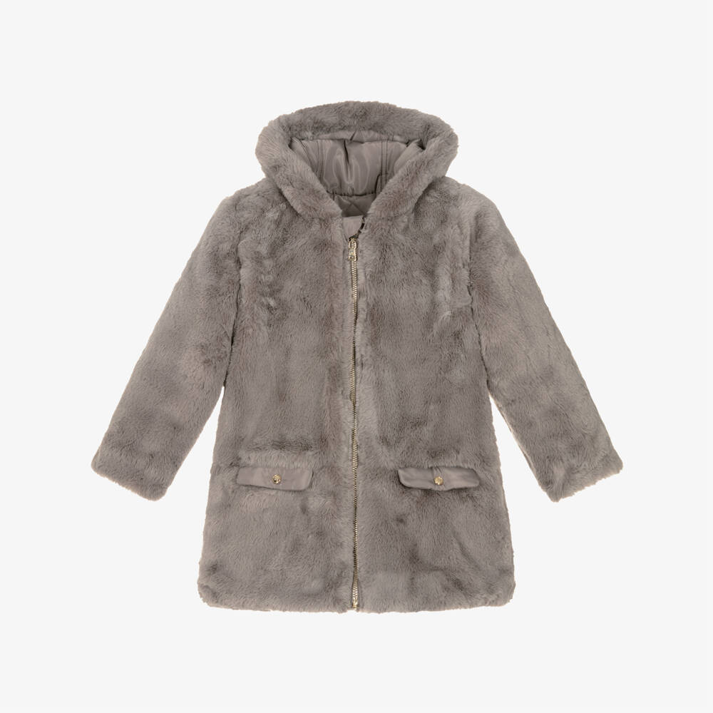 Tartine et Chocolat-Girls Reversible Taupe Brown Faux Fur Padded Coat | Childrensalon Outlet
