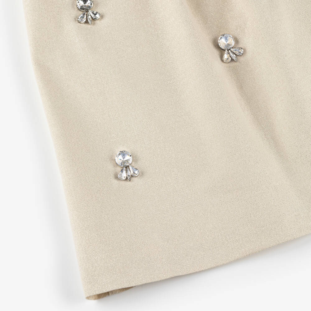 Patachou-Girls Rhinestone Embellished Shimmery Gold Dress | Childrensalon Outlet