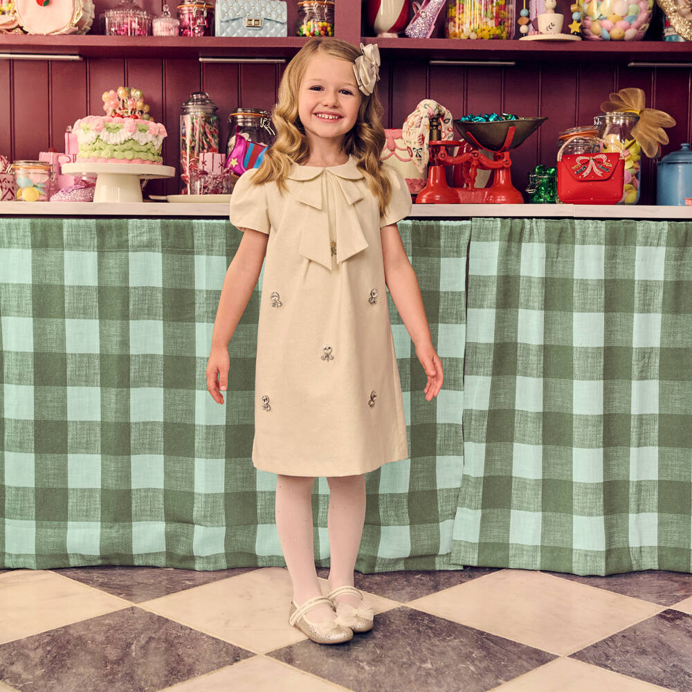 Patachou-Girls Rhinestone Embellished Shimmery Gold Dress | Childrensalon Outlet