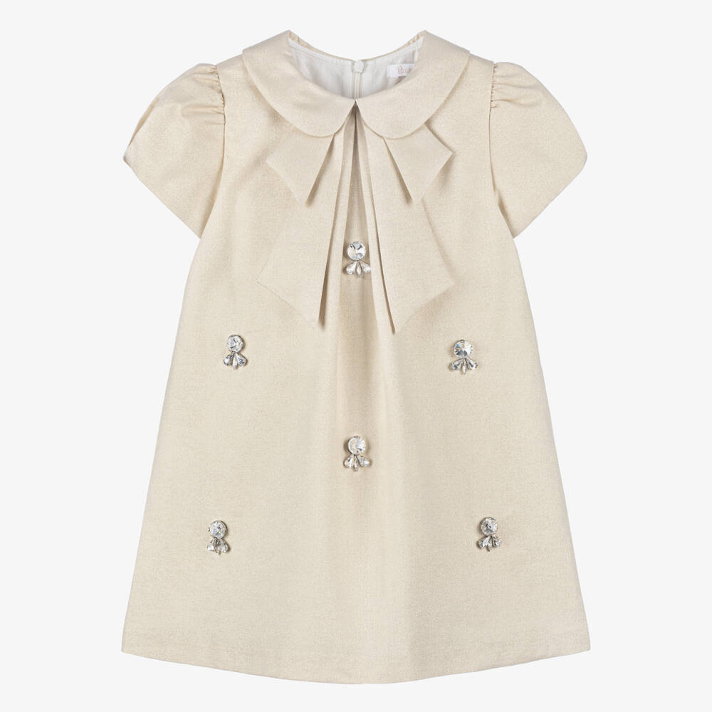 Patachou-Girls Rhinestone Embellished Shimmery Gold Dress | Childrensalon Outlet