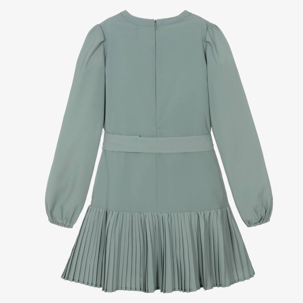 Mayoral-Girls Sage Green Crêpe Dress with Pleated Skirt | Childrensalon Outlet