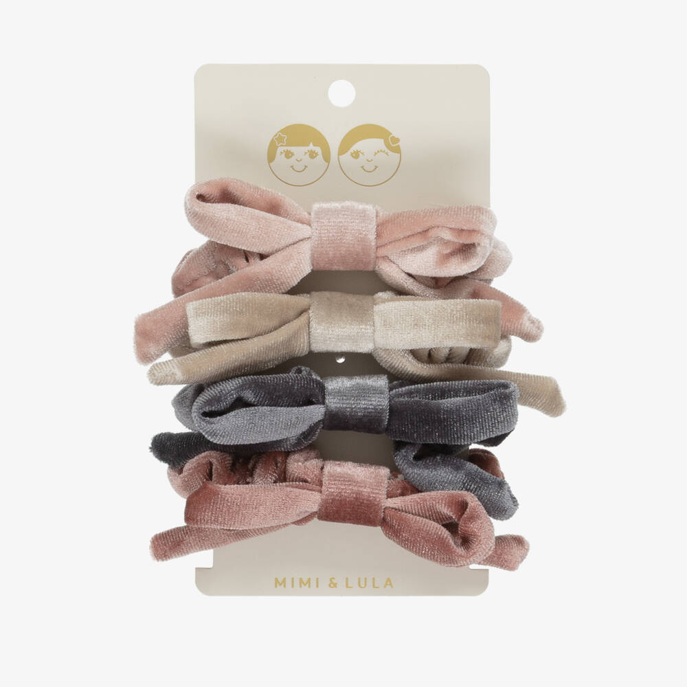 Mimi & Lula-Girls Shimmering Pink Velvet Bow Hair Elastics (4 Pack) | Childrensalon Outlet