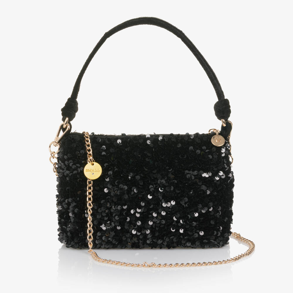 Abel & Lula-Girls Shimmery Black Sequin Handbag (20cm) | Childrensalon Outlet