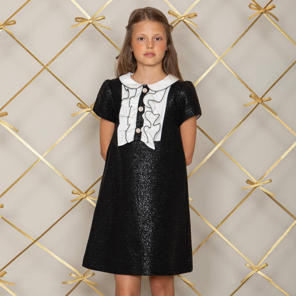 Patachou-Girls Shimmery Black Tweed Dress | Childrensalon Outlet