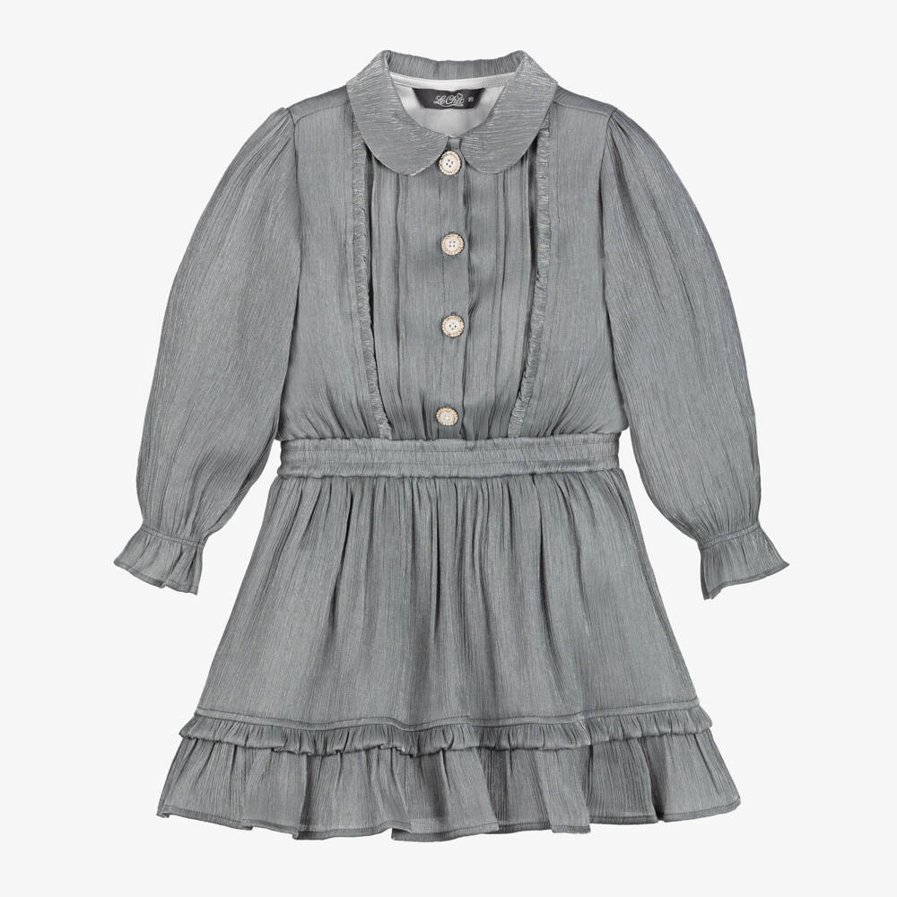 Le Chic-Girls Shimmery Grey Pleated Dress | Childrensalon Outlet