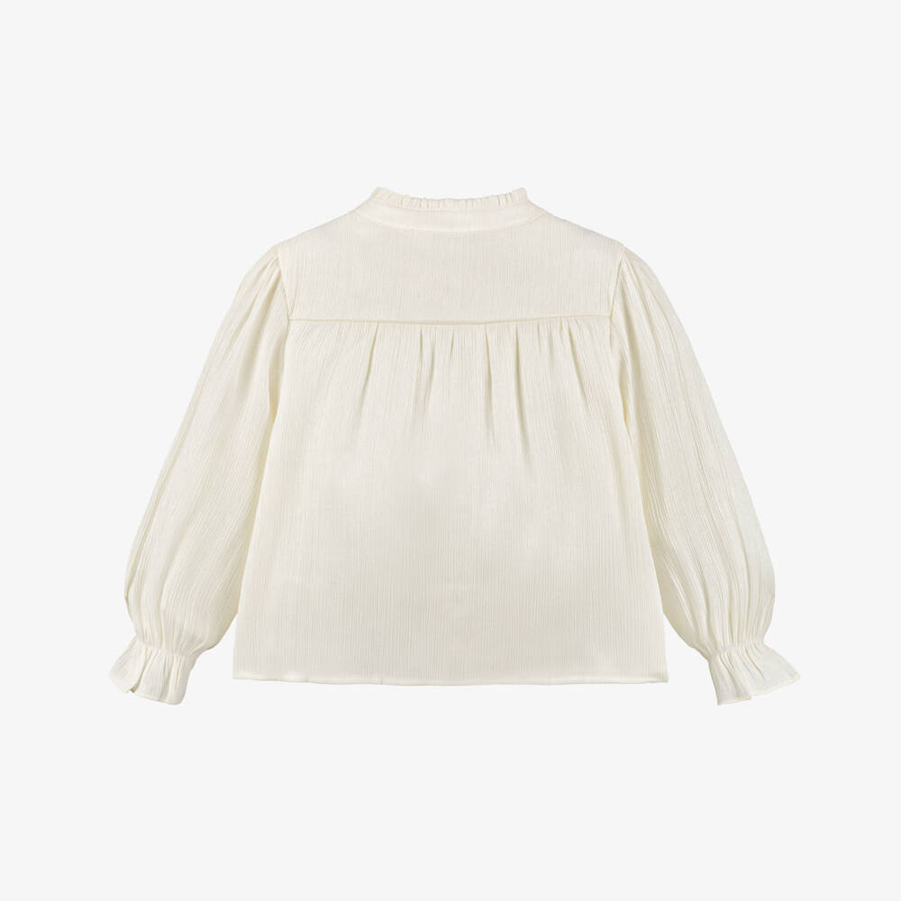 Le Chic-Girls Shimmery Ivory Long Sleeve Blouse | Childrensalon Outlet
