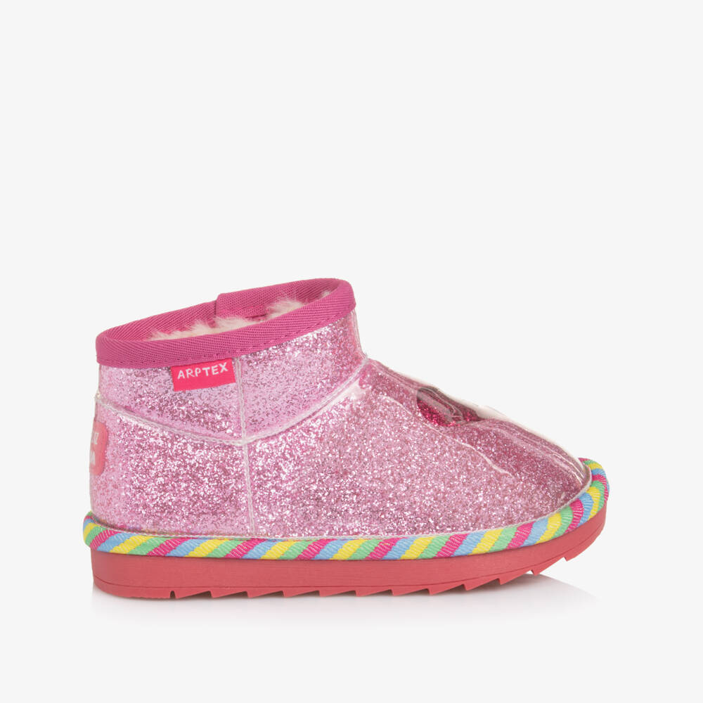 Agatha Ruiz de la Prada-Girls Shiny Pink Glitter Ankle Boots with Faux Fur Lining | Childrensalon Outlet