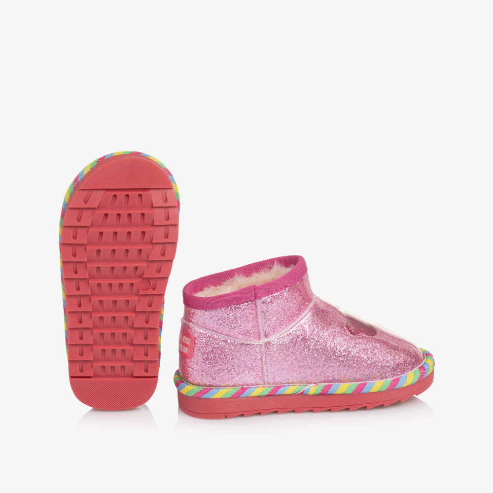 Agatha Ruiz de la Prada-Girls Shiny Pink Glitter Ankle Boots with Faux Fur Lining | Childrensalon Outlet